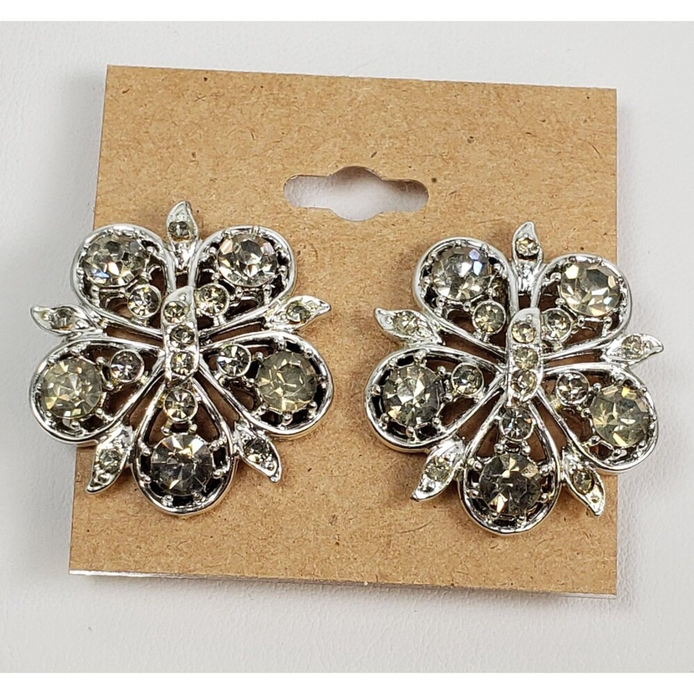 Vintage RARE Coro 1940's Dramatic Decadent Diamond Rhinestone Clip On Earrings - Picture 1 of 16